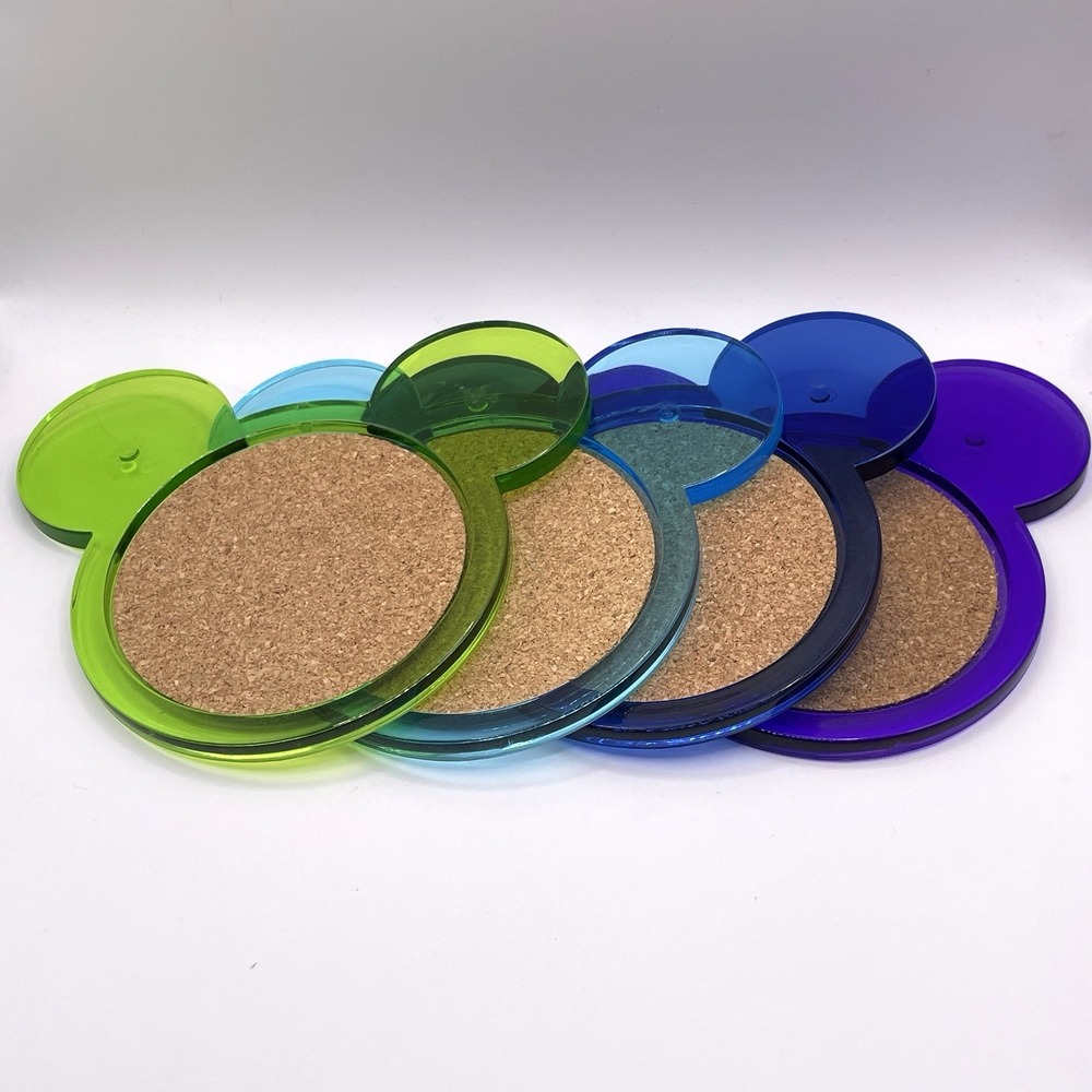 Vintage Disney Mickey Mouse Ears Drink Coasters Plastic Set of 4 Multicolor